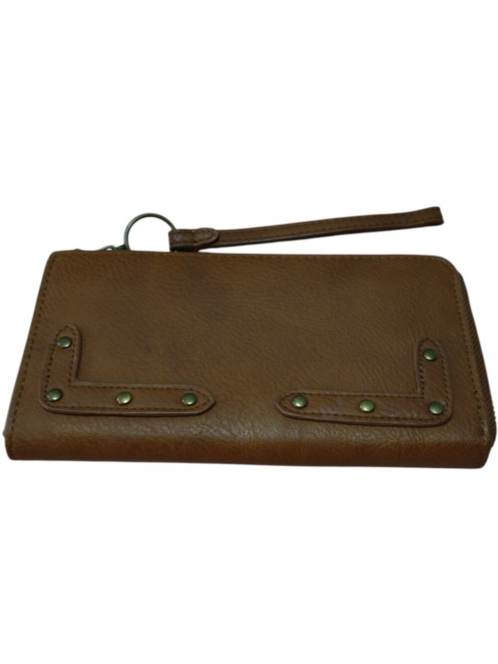 Universal Thread Brown Zip Around Wallet Wristlet Faux Leather Classic Studded